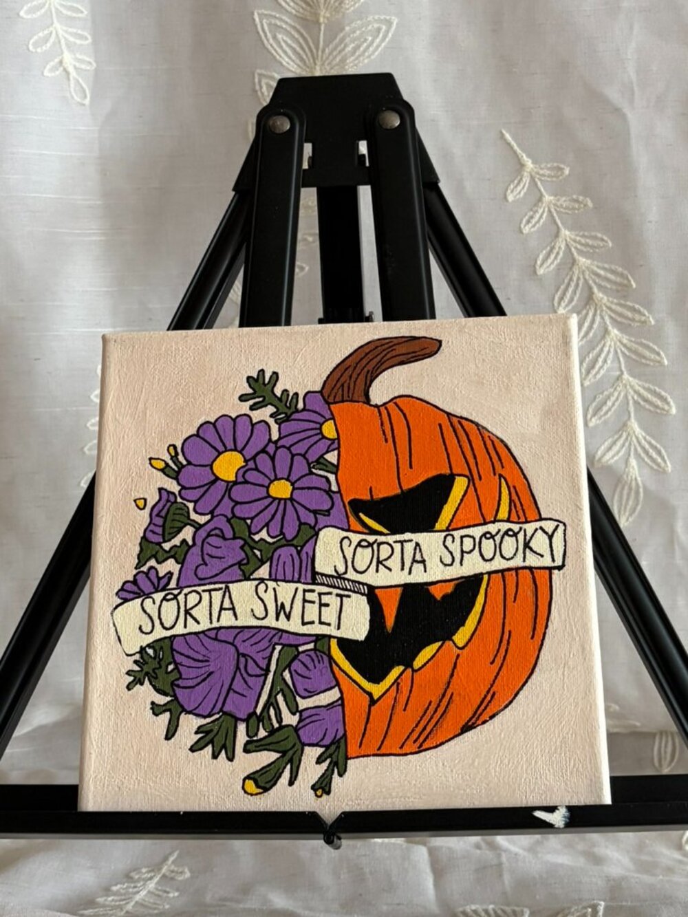 Hand Painted Sorta Sweet Sorta Spooky Halloween Canvas 8x8